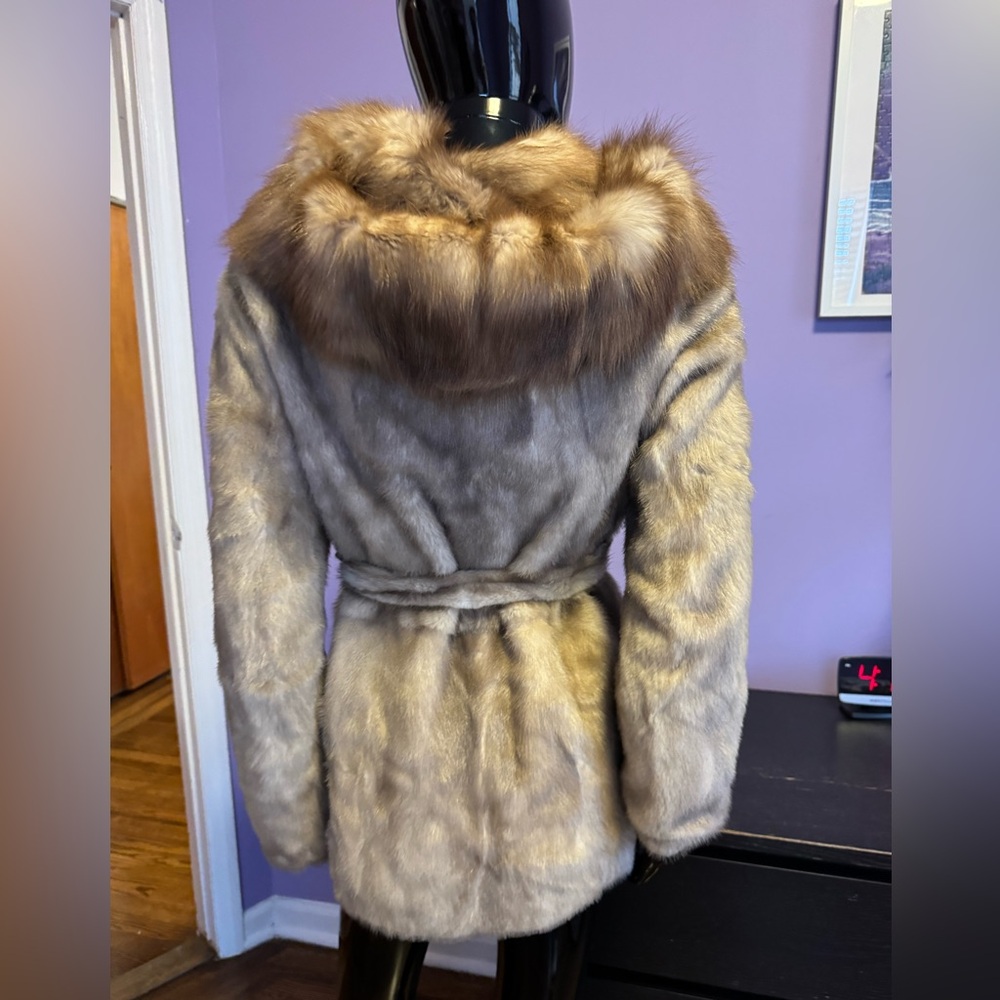 Luxurious Italian Baluchi Tan Mink and sable fur hood jacket coat - Picture 7 of 17